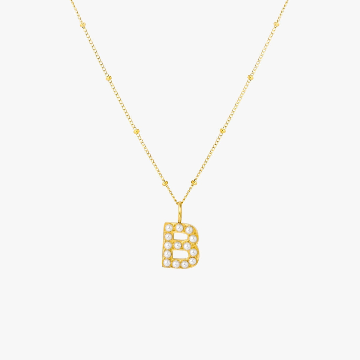 Pearl & Initial Charm Pendant Necklace, 18K Gold Stainless Steel, Waterproof - Mari Gavane
