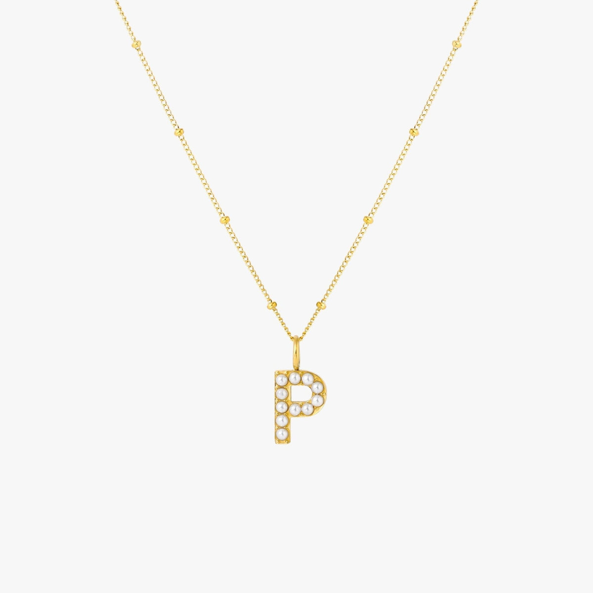 Pearl & Initial Charm Pendant Necklace, 18K Gold Stainless Steel, Waterproof - Mari Gavane