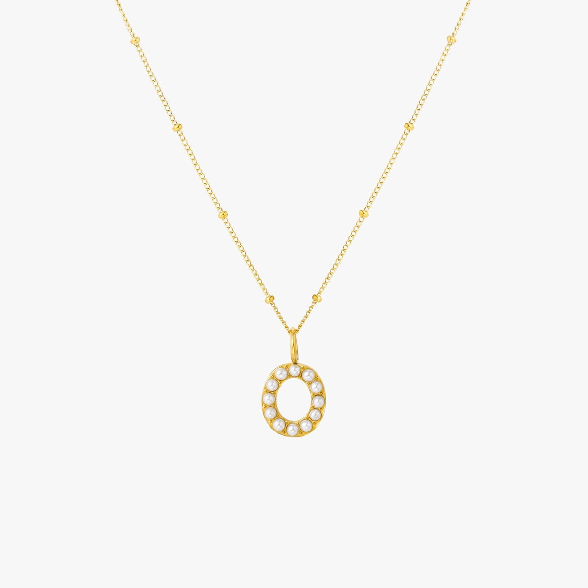 Pearl & Initial Charm Pendant Necklace, 18K Gold Stainless Steel, Waterproof - Mari Gavane