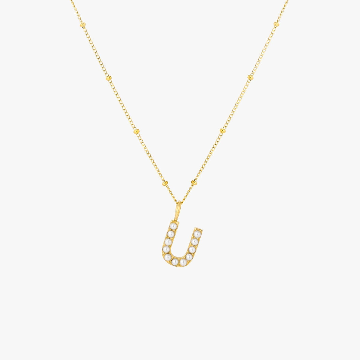 Pearl & Initial Charm Pendant Necklace, 18K Gold Stainless Steel, Waterproof - Mari Gavane