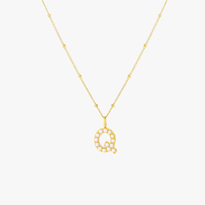 Pearl & Initial Charm Pendant Necklace, 18K Gold Stainless Steel, Waterproof - Mari Gavane