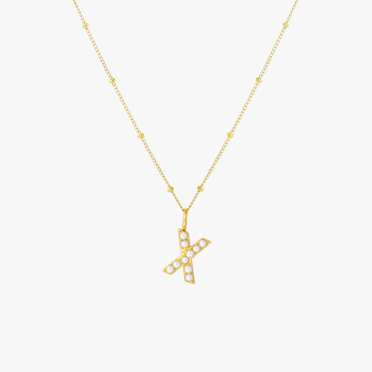 Pearl & Initial Charm Pendant Necklace, 18K Gold Stainless Steel, Waterproof - Mari Gavane