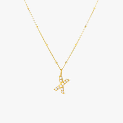 Pearl & Initial Charm Pendant Necklace, 18K Gold Stainless Steel, Waterproof - Mari Gavane