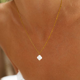 Mother of Pearl Quatrefoil Necklace, 18K Gold Stainless Steel, Waterproof