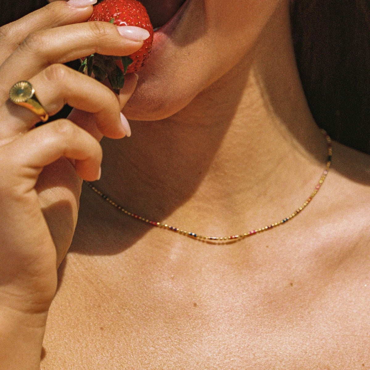 Rainbow Beaded Choker Necklace, 18K Gold Stainless Steel, Waterproof - Mari Gavane