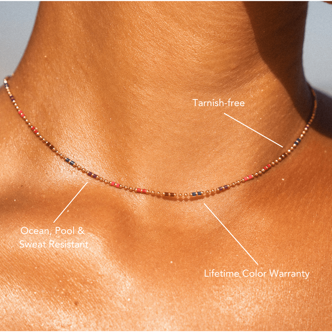 Rainbow Beaded Choker Necklace, 18K Gold Stainless Steel, Waterproof - Mari Gavane