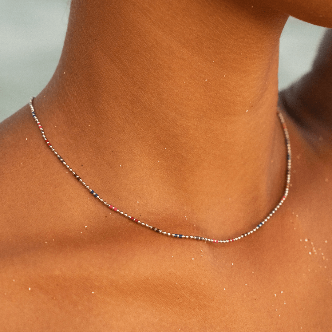 Rainbow Beaded Choker Necklace, 18K Gold Stainless Steel, Waterproof - Mari Gavane