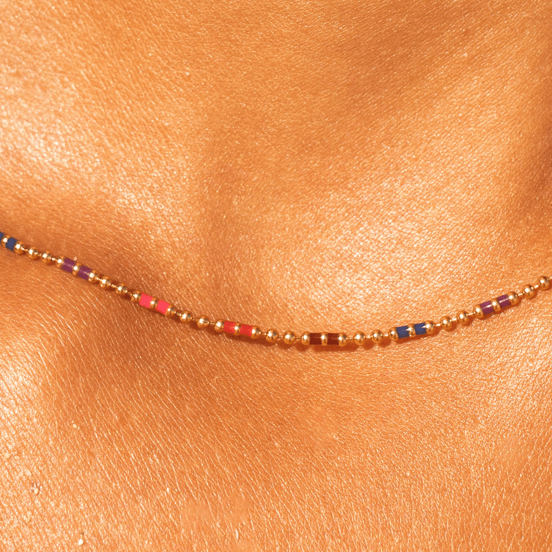 Rainbow Beaded Choker Necklace, 18K Gold Stainless Steel, Waterproof - Mari Gavane