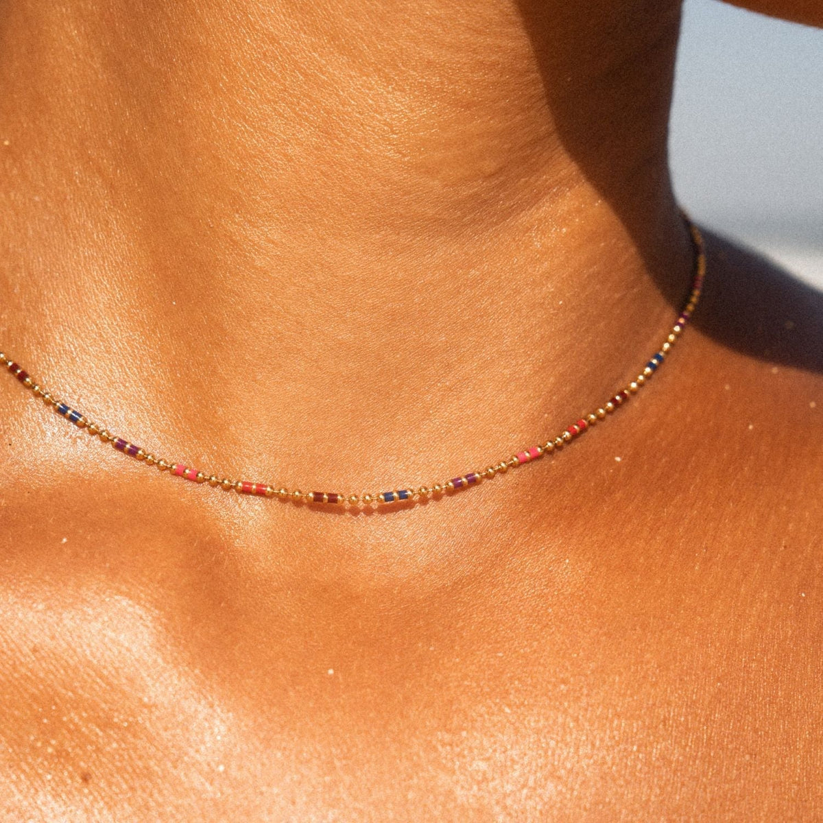 Rainbow Beaded Choker Necklace, 18K Gold Stainless Steel, Waterproof - Mari Gavane