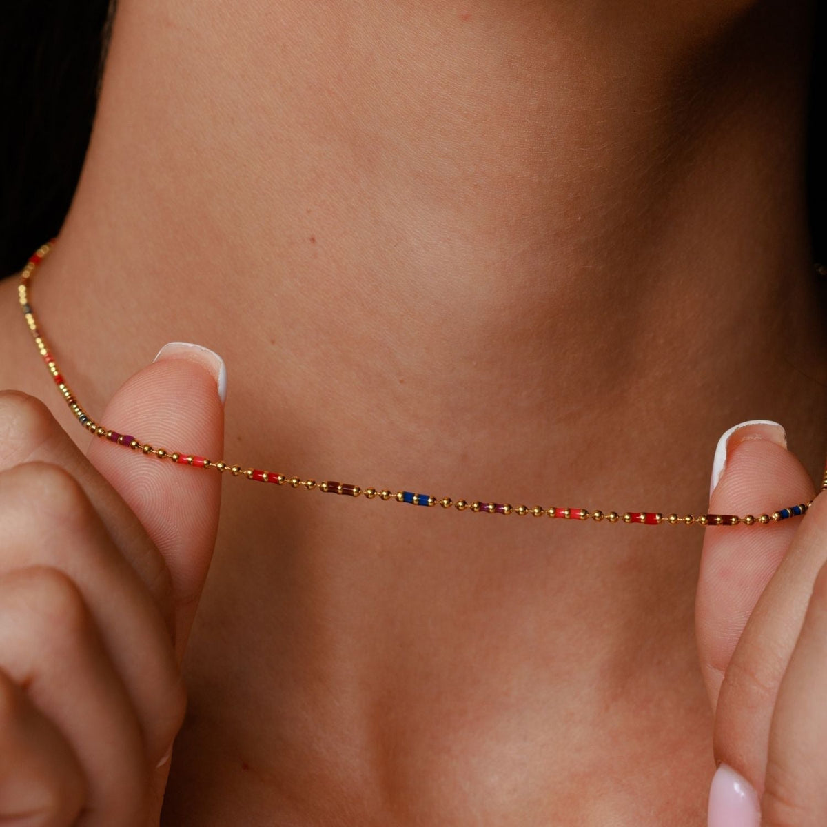 Rainbow Beaded Choker Necklace, 18K Gold Stainless Steel, Waterproof - Mari Gavane