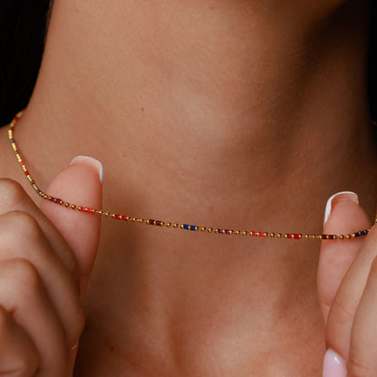 Rainbow Beaded Choker Necklace, 18K Gold Stainless Steel, Waterproof - Mari Gavane