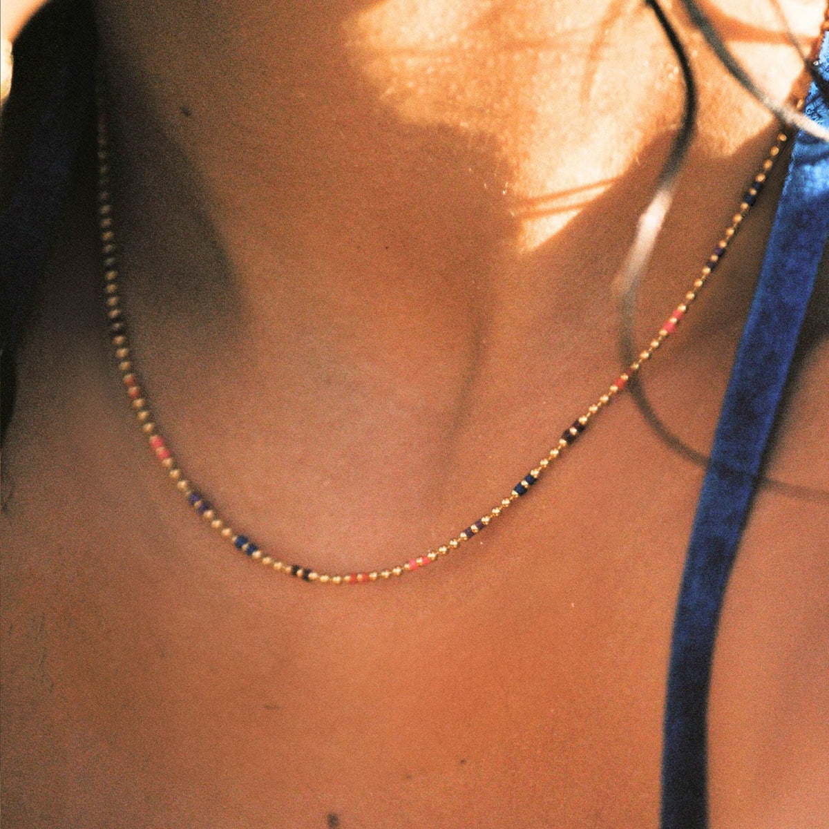 Rainbow Beaded Choker Necklace, 18K Gold Stainless Steel, Waterproof - Mari Gavane
