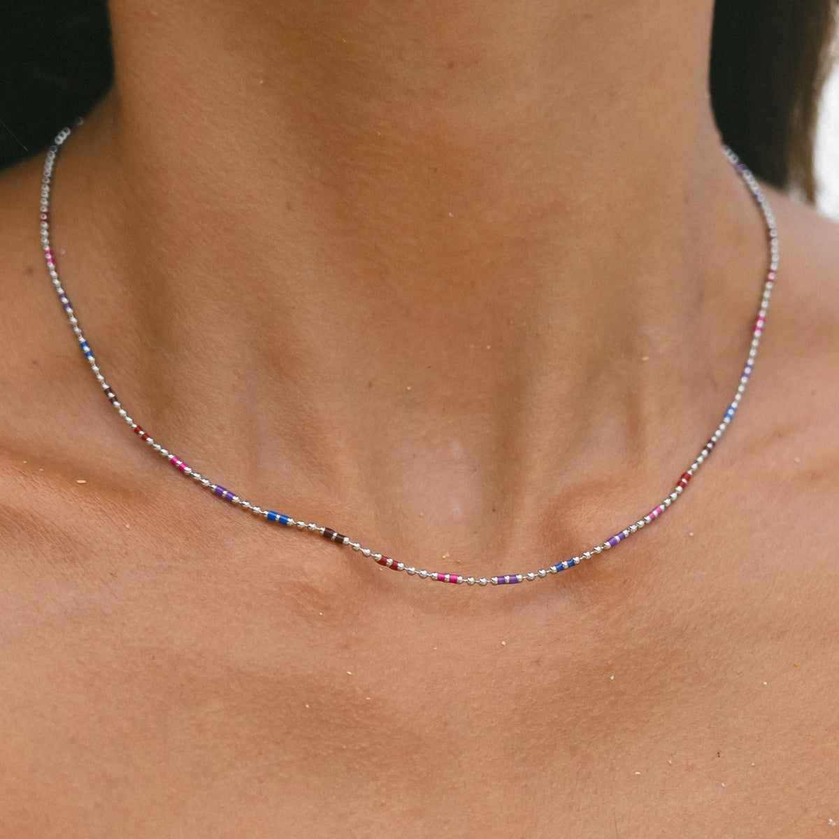 Rainbow Beaded Choker Necklace, 18K Gold Stainless Steel, Waterproof - Mari Gavane