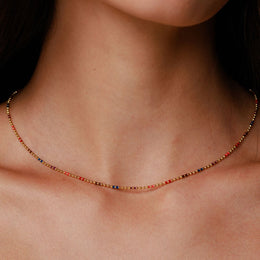 Rainbow Beaded Choker Necklace, 18K Gold Stainless Steel, Waterproof