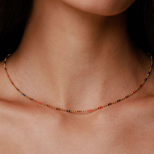 Rainbow Beaded Choker Necklace, 18K Gold Stainless Steel, Waterproof - Mari Gavane