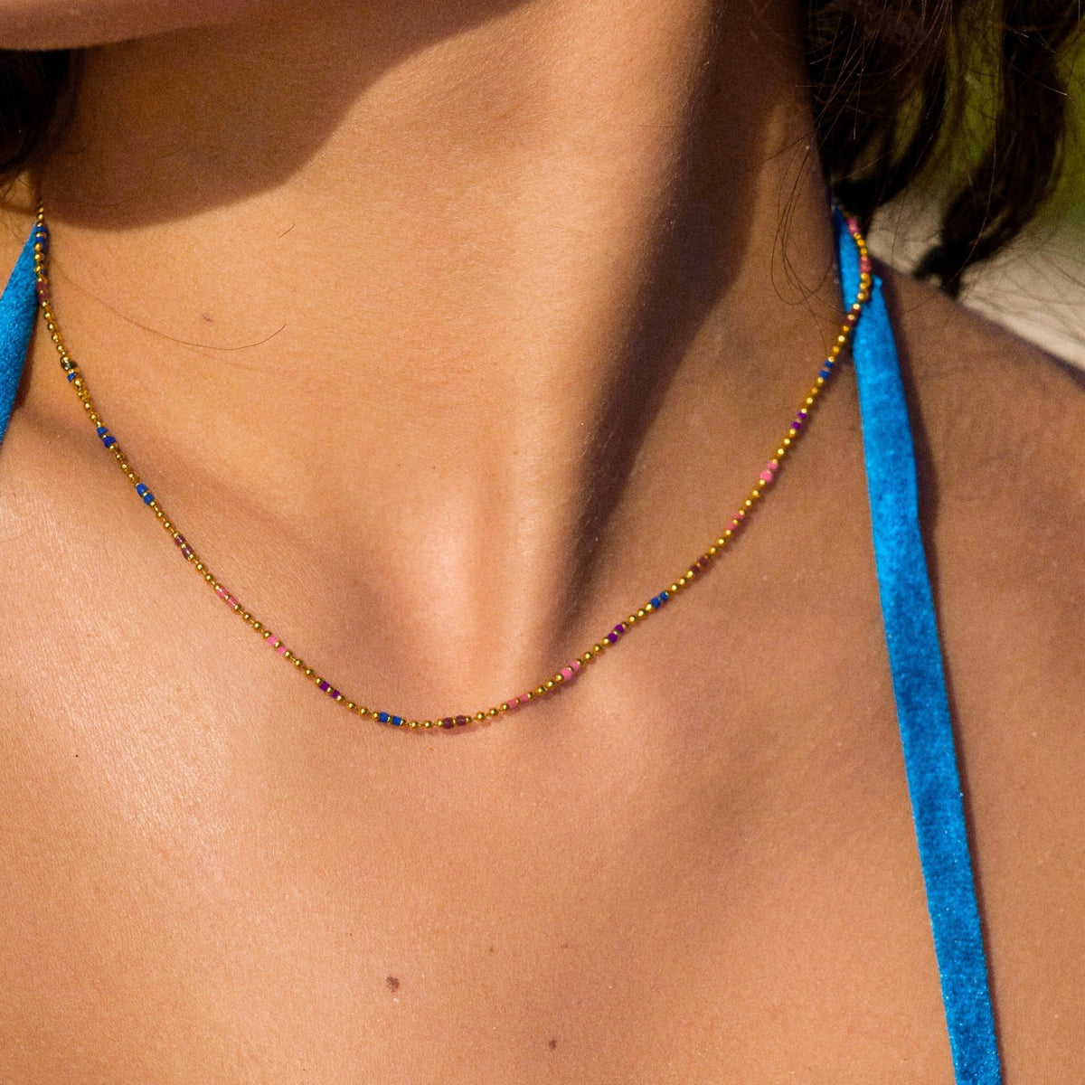 Rainbow Beaded Choker Necklace, 18K Gold Stainless Steel, Waterproof - Mari Gavane