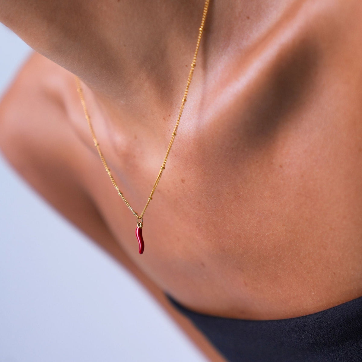 Red Chilli Pepper Charm Necklace, 18K Gold Stainless Steel, Waterproof - Mari Gavane