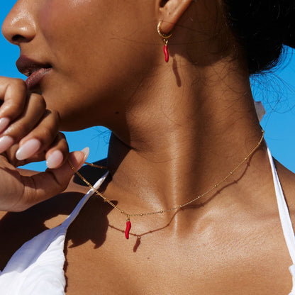 Red Chilli Pepper Charm Necklace, 18K Gold Stainless Steel, Waterproof - Mari Gavane