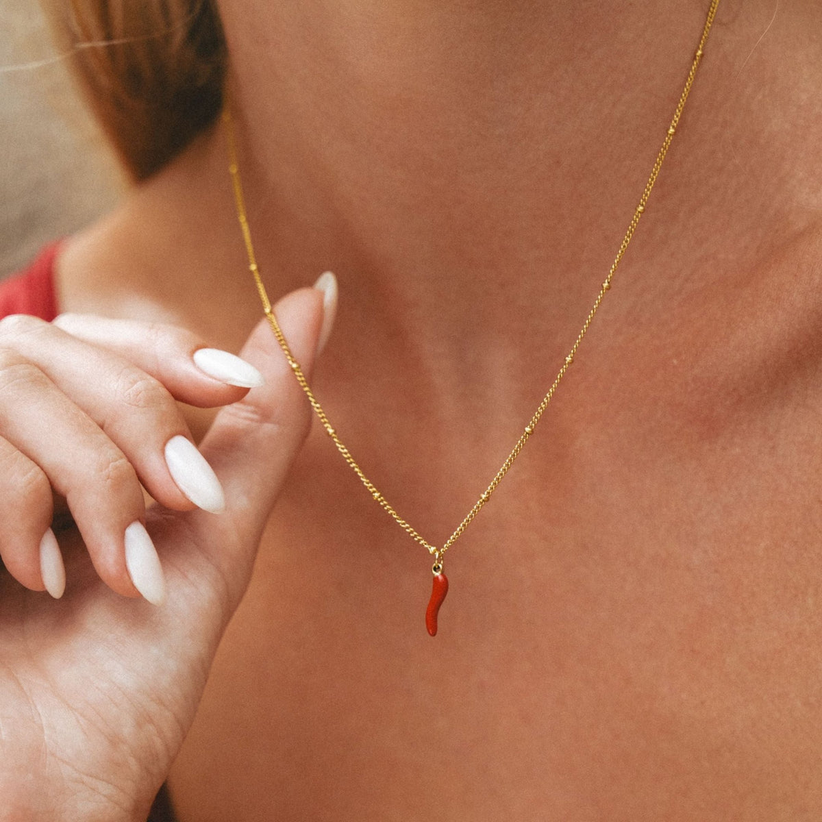 Red Chilli Pepper Charm Necklace, 18K Gold Stainless Steel, Waterproof - Mari Gavane