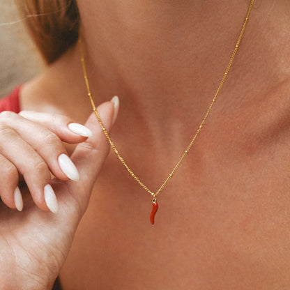 Red Chilli Pepper Charm Necklace, 18K Gold Stainless Steel, Waterproof - Mari Gavane