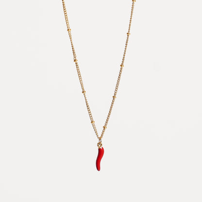 Red Chilli Pepper Charm Necklace, 18K Gold Stainless Steel, Waterproof - Mari Gavane