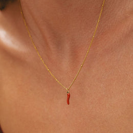Red Chilli Pepper Charm Necklace, 18K Gold Stainless Steel, Waterproof