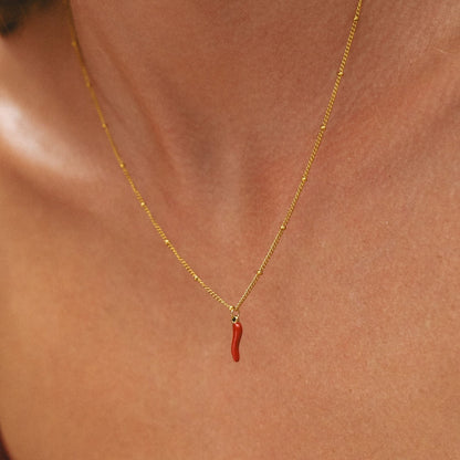 Red Chilli Pepper Charm Necklace, 18K Gold Stainless Steel, Waterproof - Mari Gavane