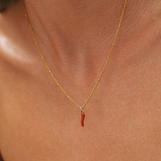 Red Chilli Pepper Charm Necklace, 18K Gold Stainless Steel, Waterproof - Mari Gavane