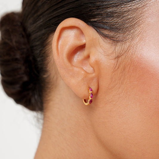 Red Garnet Zircon Huggie Hoop Earrings, 18K Gold Stainless Steel, Waterproof - Mari Gavane