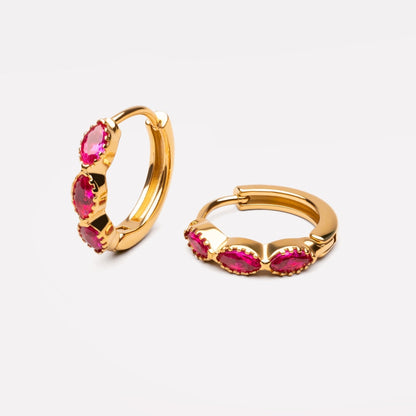 Red Garnet Zircon Huggie Hoop Earrings, 18K Gold Stainless Steel, Waterproof - Mari Gavane