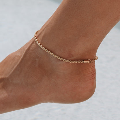 Rope Chain Anklet, 18K Gold Stainless Steel, Waterproof - Mari Gavane