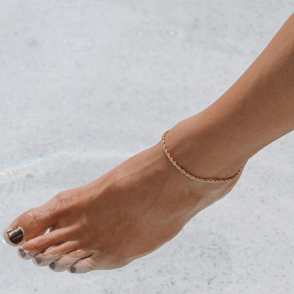 Rope Chain Anklet, 18K Gold Stainless Steel, Waterproof - Mari Gavane