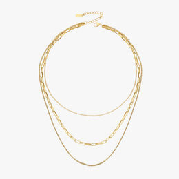 Triple Layered Chain Necklace, 18K Gold Stainless Steel, Waterproof