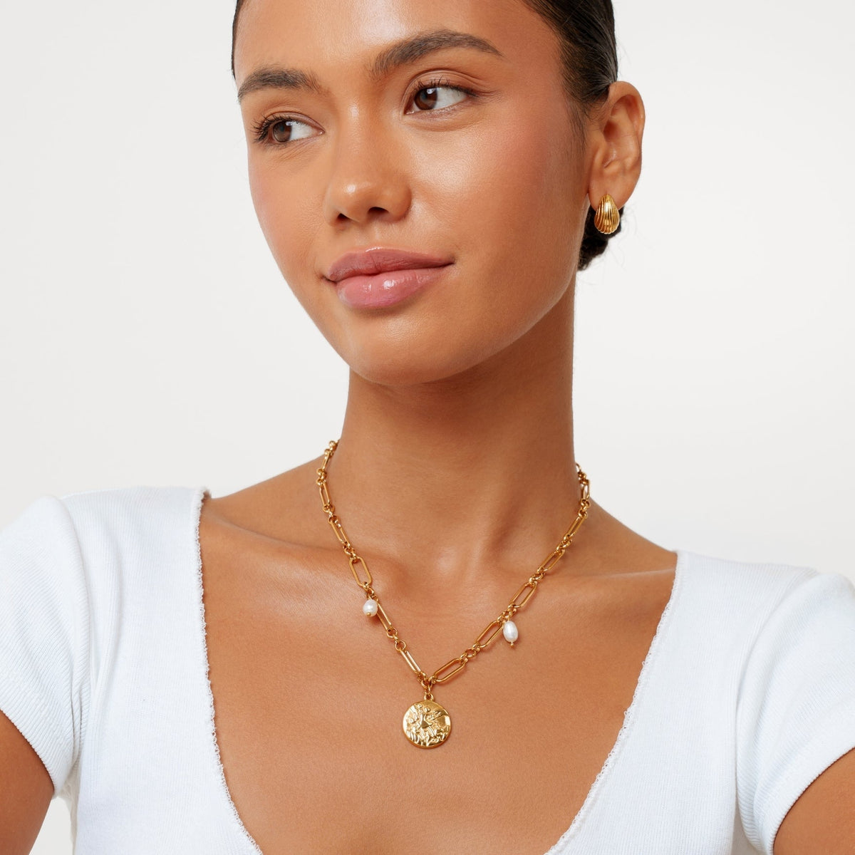 Sculptural Pendant Necklace, 18K Gold Stainless Steel, Waterproof - Mari Gavane