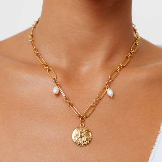 Sculptural Pendant Necklace, 18K Gold Stainless Steel, Waterproof - Mari Gavane