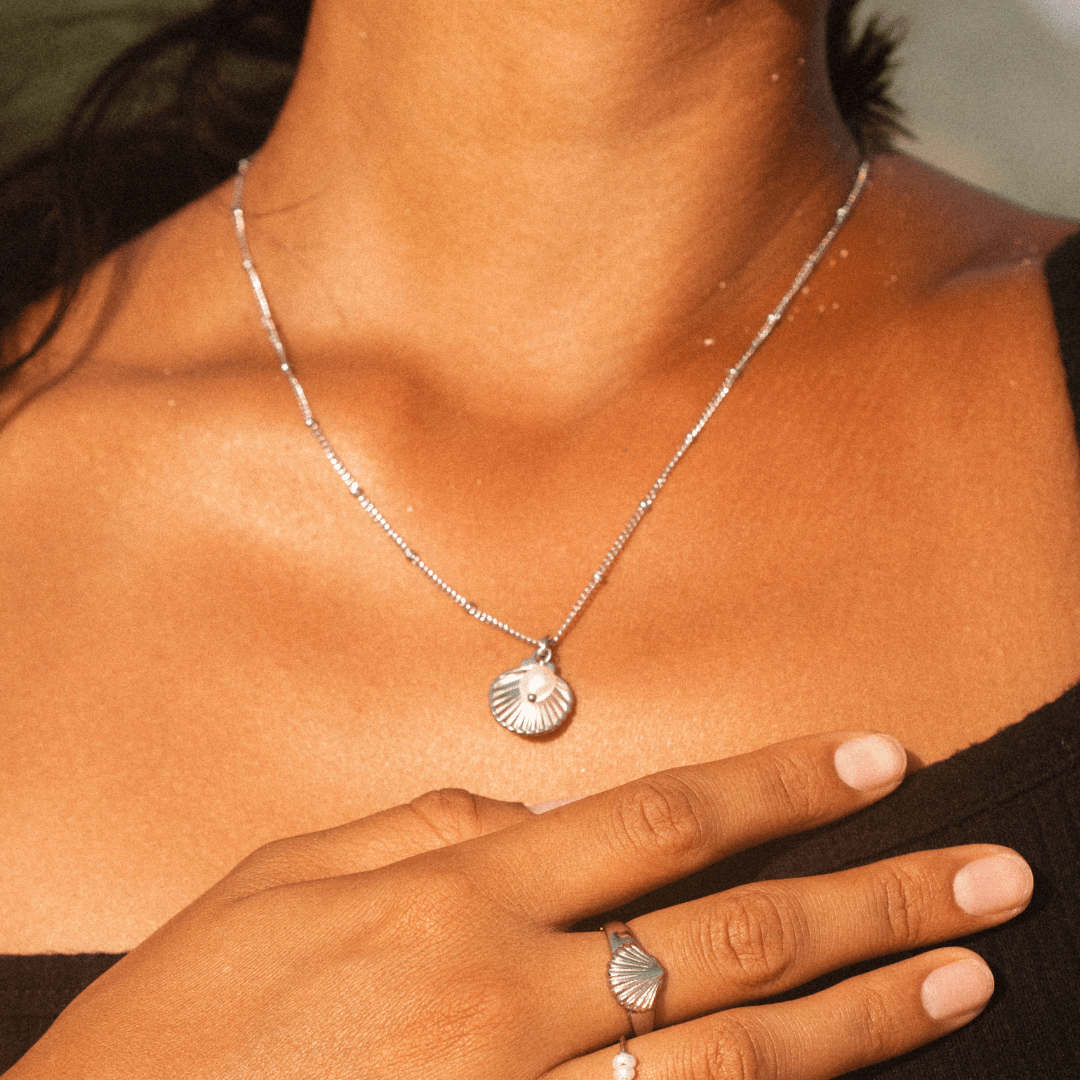 Seashell Pearl Pendant Necklace, 18K Gold Stainless Steel, Waterproof - Mari Gavane