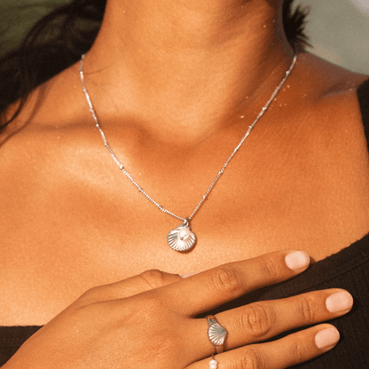 Seashell Pearl Pendant Necklace, 18K Gold Stainless Steel, Waterproof - Mari Gavane