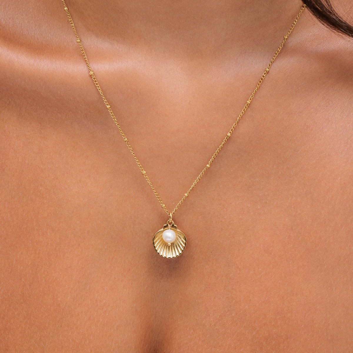 Seashell Pearl Pendant Necklace, 18K Gold Stainless Steel, Waterproof - Mari Gavane