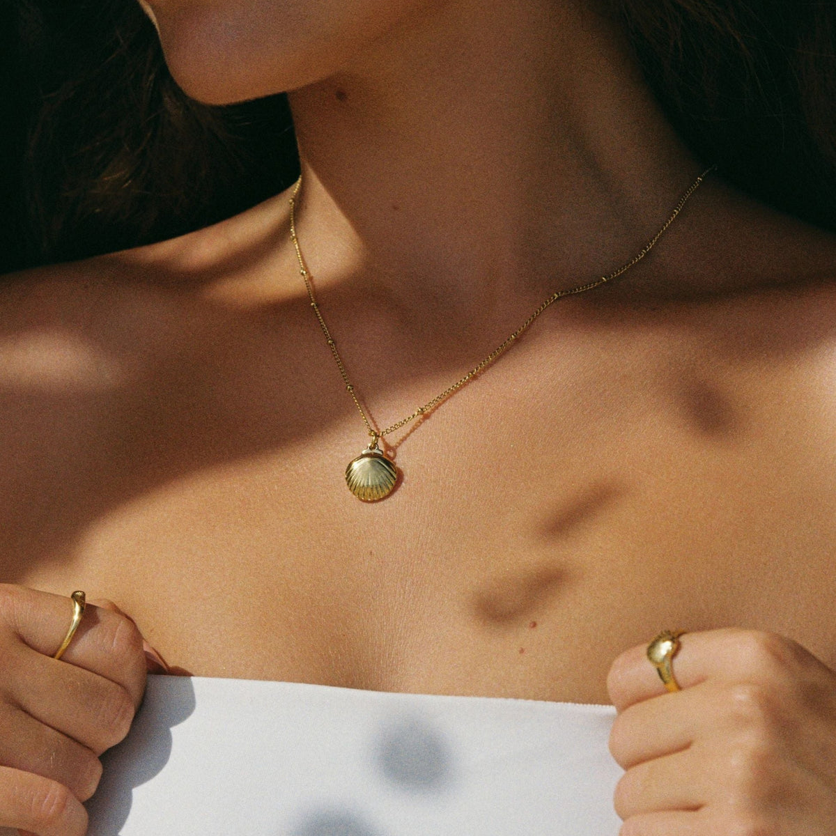 Seashell Pearl Pendant Necklace, 18K Gold Stainless Steel, Waterproof - Mari Gavane