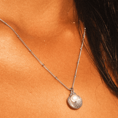 Seashell Pearl Pendant Necklace, 18K Gold Stainless Steel, Waterproof - Mari Gavane