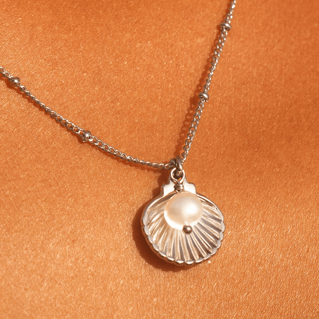 Seashell Pearl Pendant Necklace, 18K Gold Stainless Steel, Waterproof - Mari Gavane