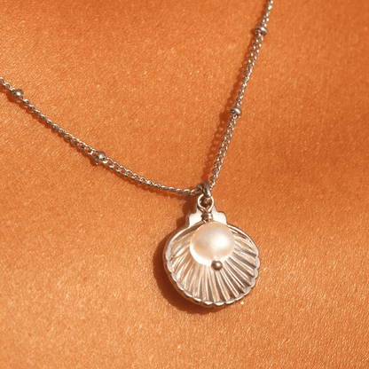 Seashell Pearl Pendant Necklace, 18K Gold Stainless Steel, Waterproof - Mari Gavane