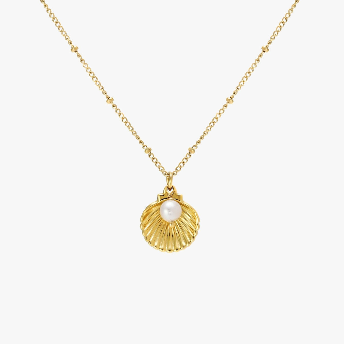 Seashell Pearl Pendant Necklace, 18K Gold Stainless Steel, Waterproof - Mari Gavane