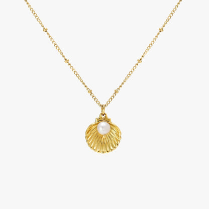 Seashell Pearl Pendant Necklace, 18K Gold Stainless Steel, Waterproof - Mari Gavane