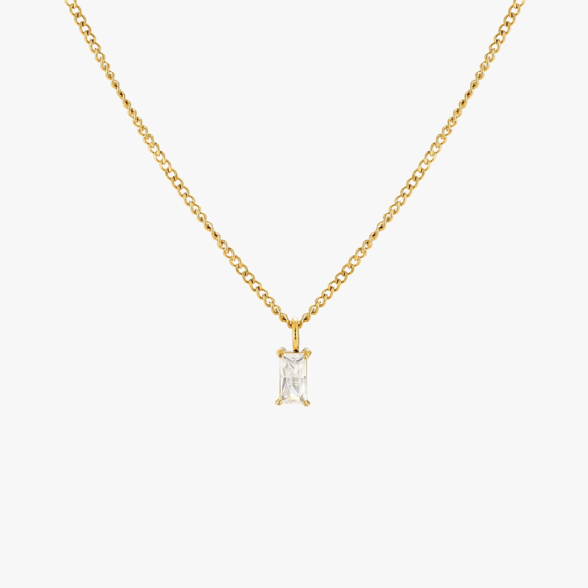 Single White Zircon Pendant Necklace, 18K Gold Stainless Steel, Waterproof - Mari Gavane