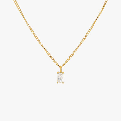 Single White Zircon Pendant Necklace, 18K Gold Stainless Steel, Waterproof - Mari Gavane