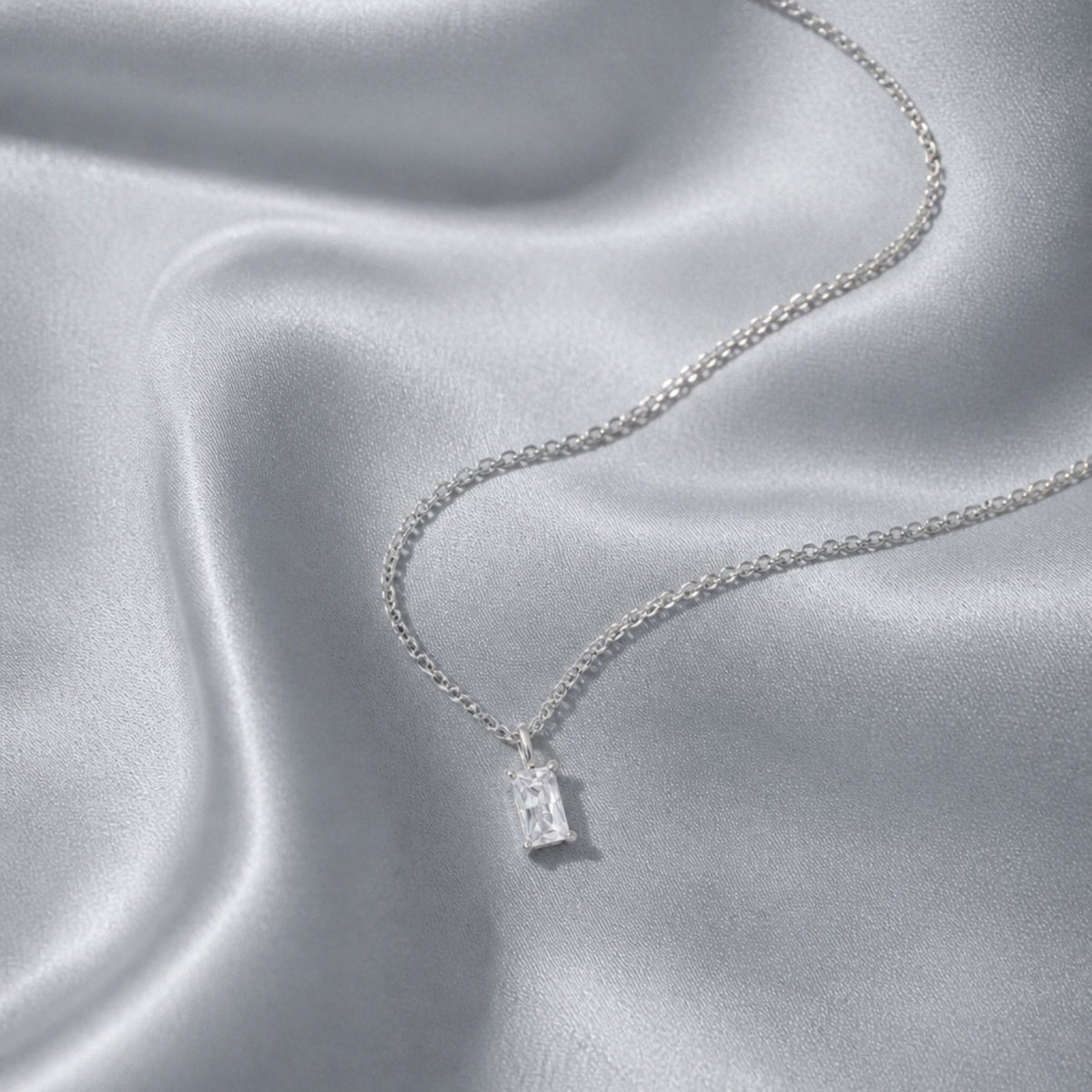 Single White Zircon Pendant Necklace, 18K Gold Stainless Steel, Waterproof - Mari Gavane