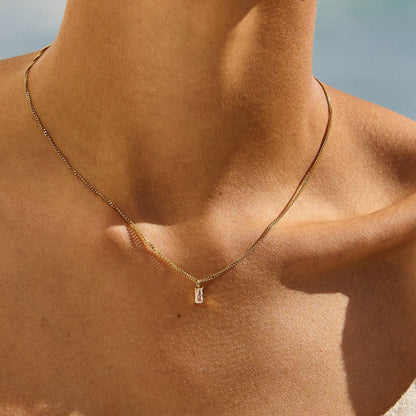 Single White Zircon Pendant Necklace, 18K Gold Stainless Steel, Waterproof - Mari Gavane