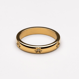 Zircon Band Ring, 18K Gold Stainless Steel, Waterproof