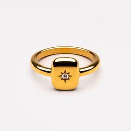 White Zircon Starburst Ring, 18K Gold Stainless Steel, Waterproof